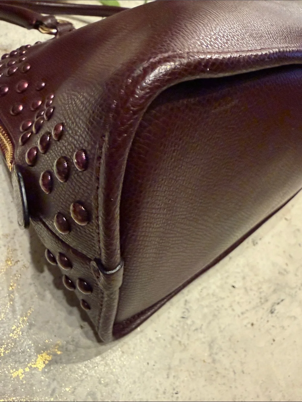 COACH Burgundy Studded Dome Satchel with Gold Hardware - Picture 5 of 13